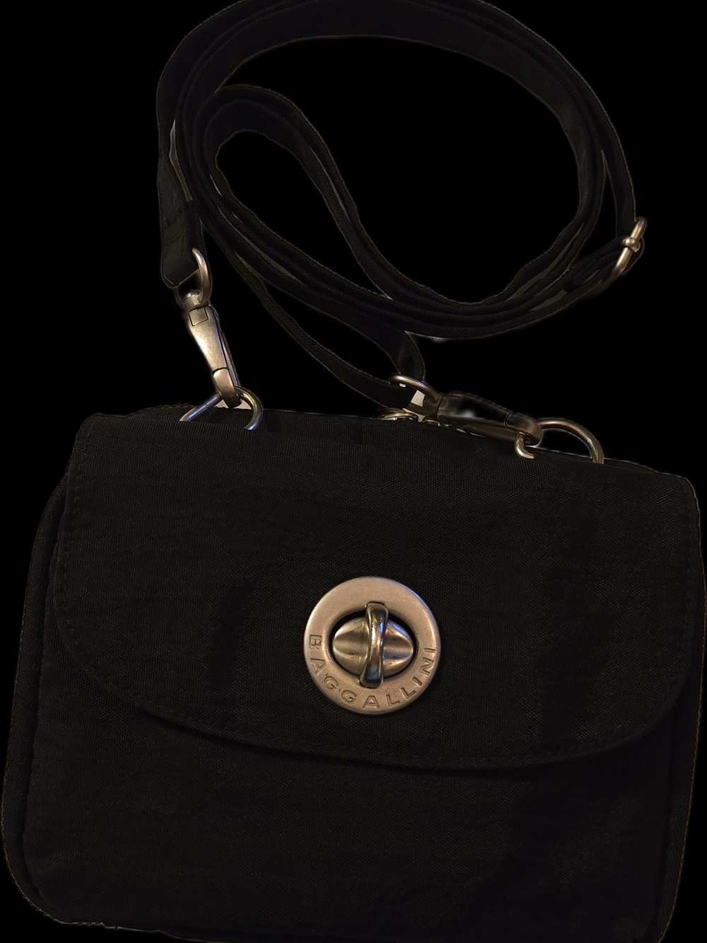 Baggallini Black Crossbody Bag with Turn-Lock Closure, 2 Zippers, Like New!